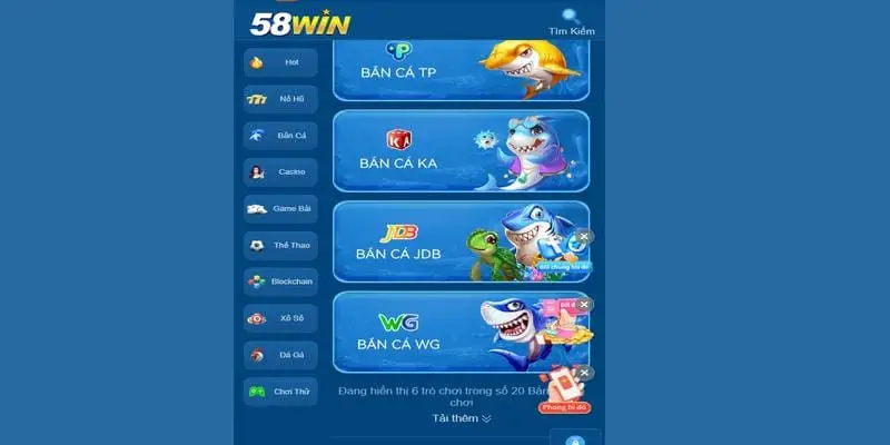 Cá cược bắn cá 58Win sôi động mãn nhãn mỗi ngày